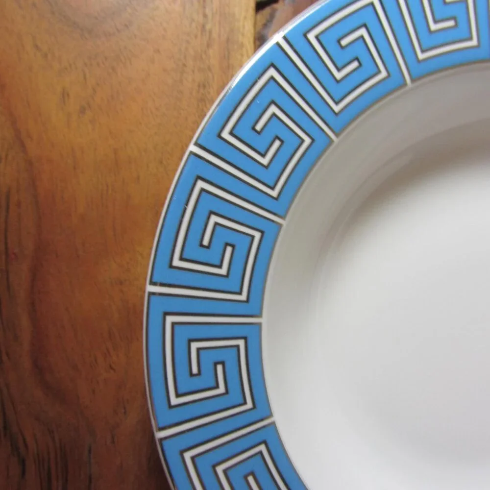 Jonathan Adler silver & blue greek key bowls- pair of 2 (W5105)